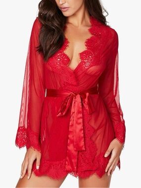 RSLove Lace Sheer Kimono Robe with Satin Tie!